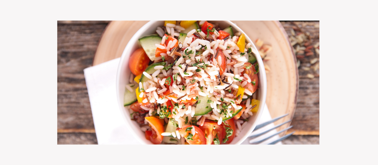 Wild rice, brown rice, tomatoes and cucumbers make a light side dish on the DASH eating plan. For people with high blood pressure or hypertension, obesity or prediabetes.